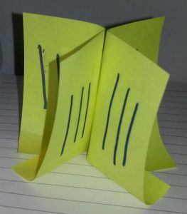 Sticky notes with 3 blue vertical lines on them