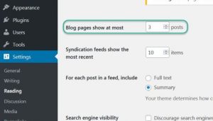 After selecting Settings and Reading there is an option to set blog pages show at most to 3 posts!